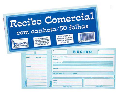 RECIBO COMERCIAL COM CANHOTO BLOCO 50FL TAMOIO
